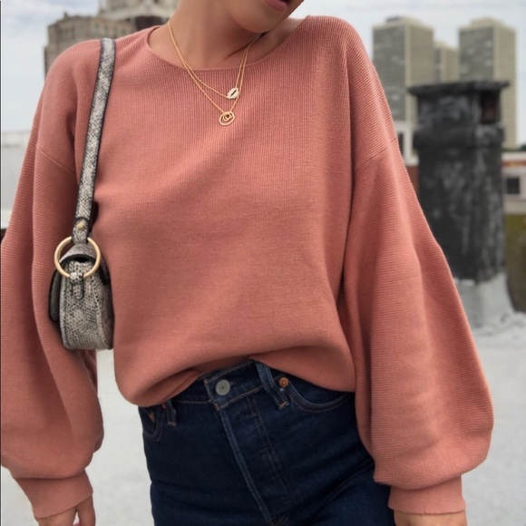 Yasmine Puff Sleeve Cozy Knit Sweater - Blush - Picture 6 of 8